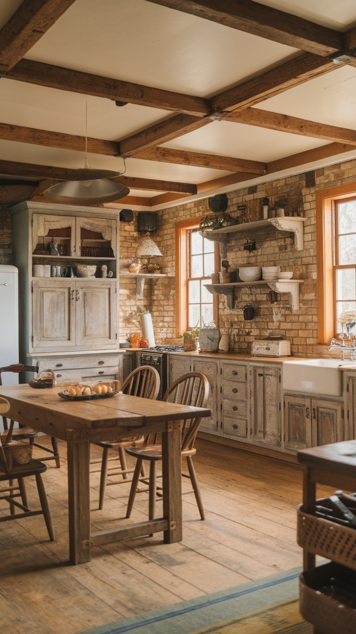 Timeless Country Style with Exposed Beams and Distressed Wood