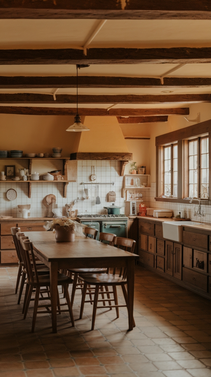 Golden Glow Kitchen: Rustic Charm and Vintage Elegance