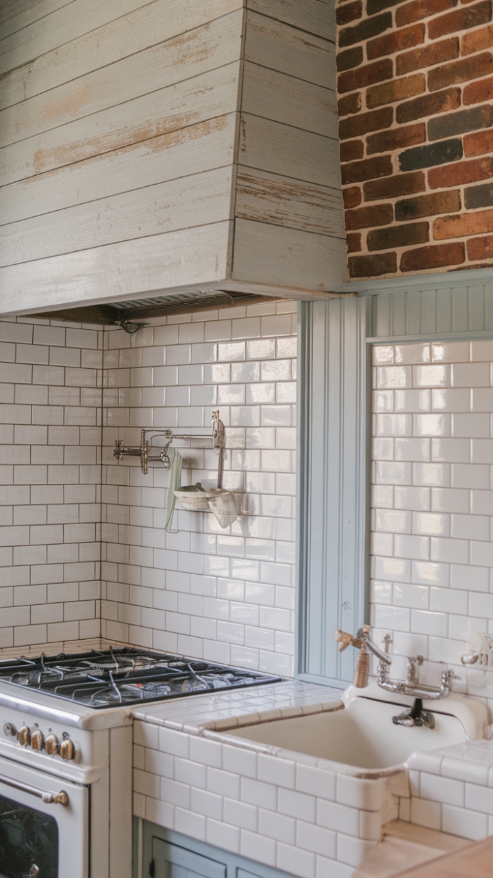 Eclectic Backsplashes Craft a Vintage Farmhouse Kitchen
