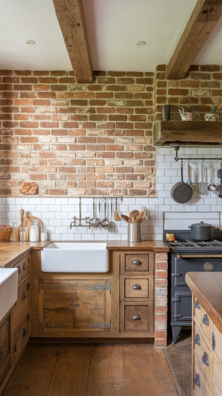 Cozy Farmhouse Kitchen with Vintage Details and Textured Surfaces
