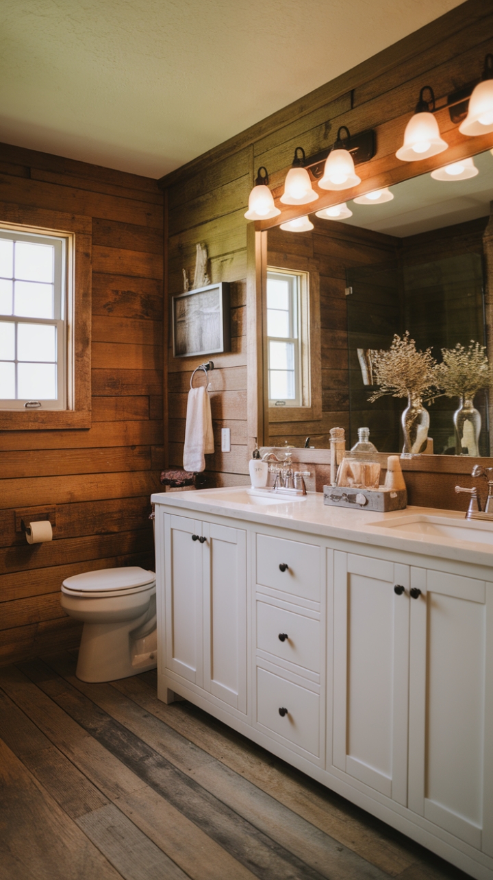 Elegant Farmhouse Bathroom with Natural Wood Accents