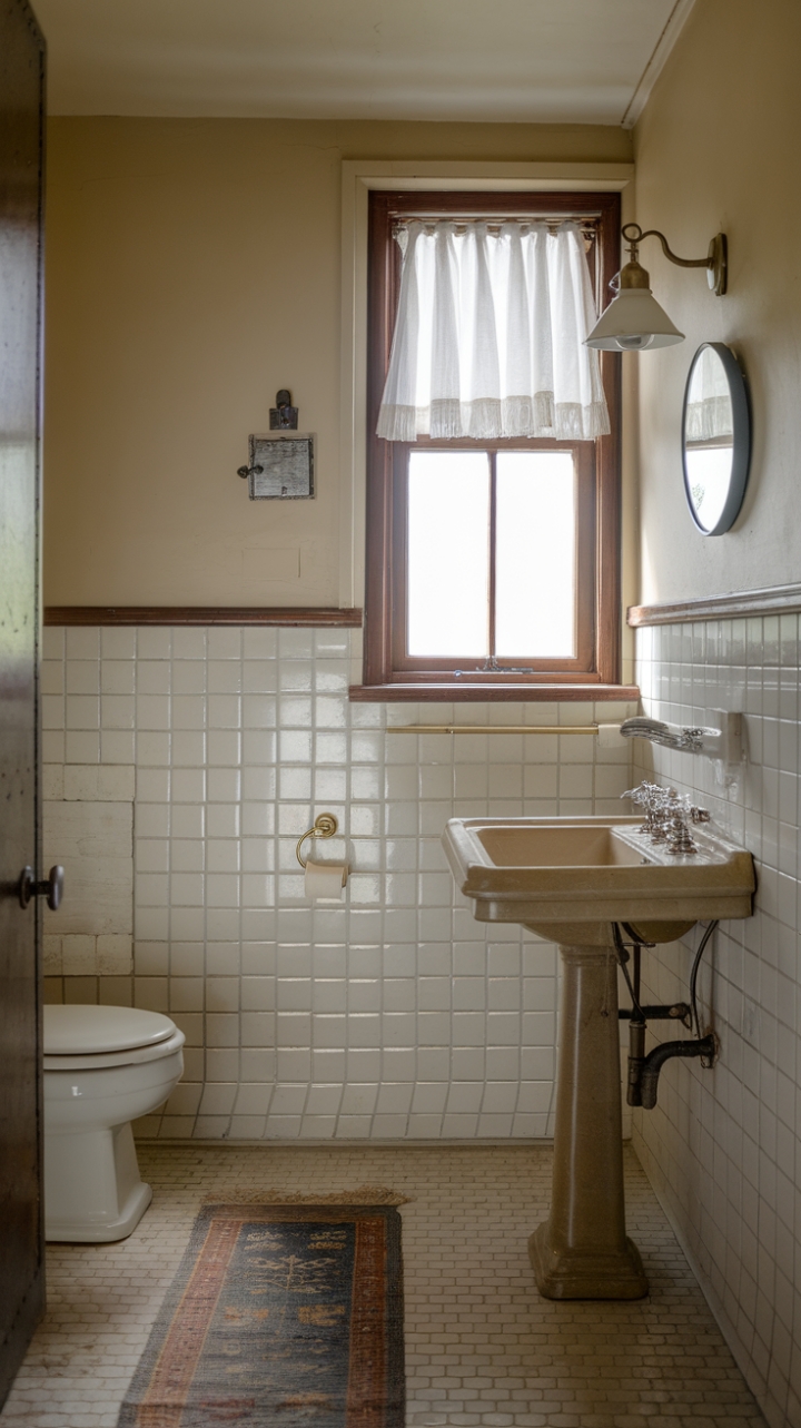 Warmth and Timelessness in a Rustic Guest Bathroom