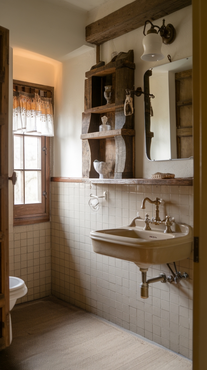 Vintage Charm and Warmth in a Guest Powder Room