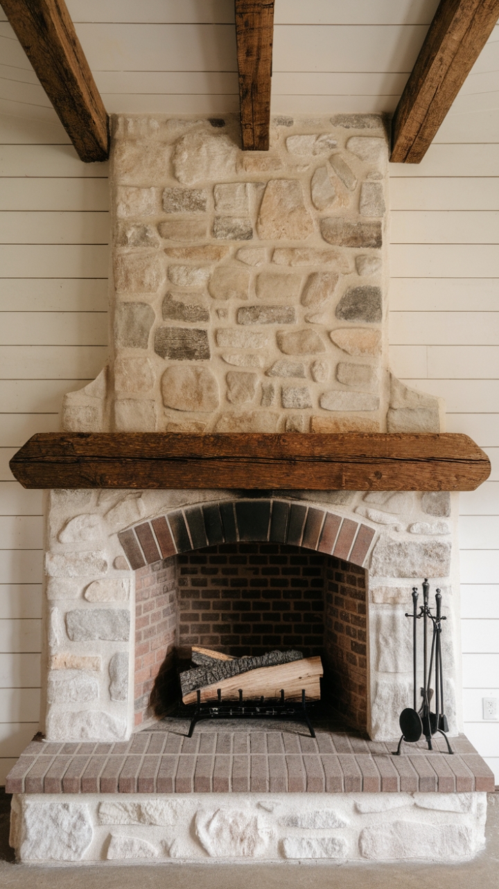 Rustic Stone and Brick Fireplace as a Cozy Focal Point