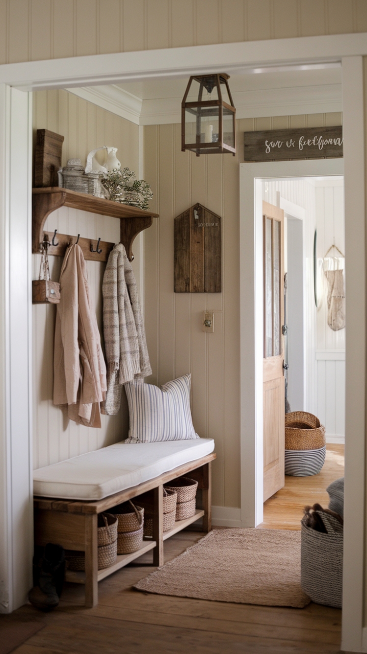 Cozy Farmhouse Entryway: Rustic Charm Meets Practical Comfort