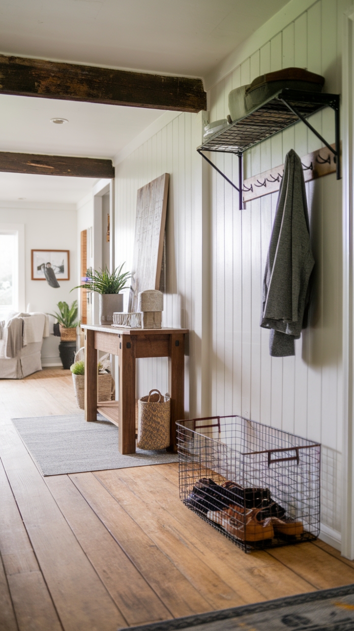 Inviting First Impressions: The Perfect Blend of Practicality and Beauty in a Modern Farmhouse Entryway