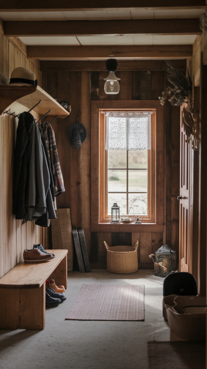 Charming Farmhouse Entryway with Warm Textures