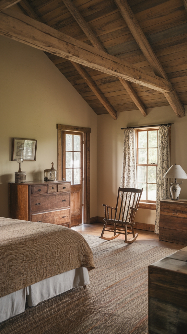 Vintage Charm and Natural Warmth in a Tranquil Bedroom