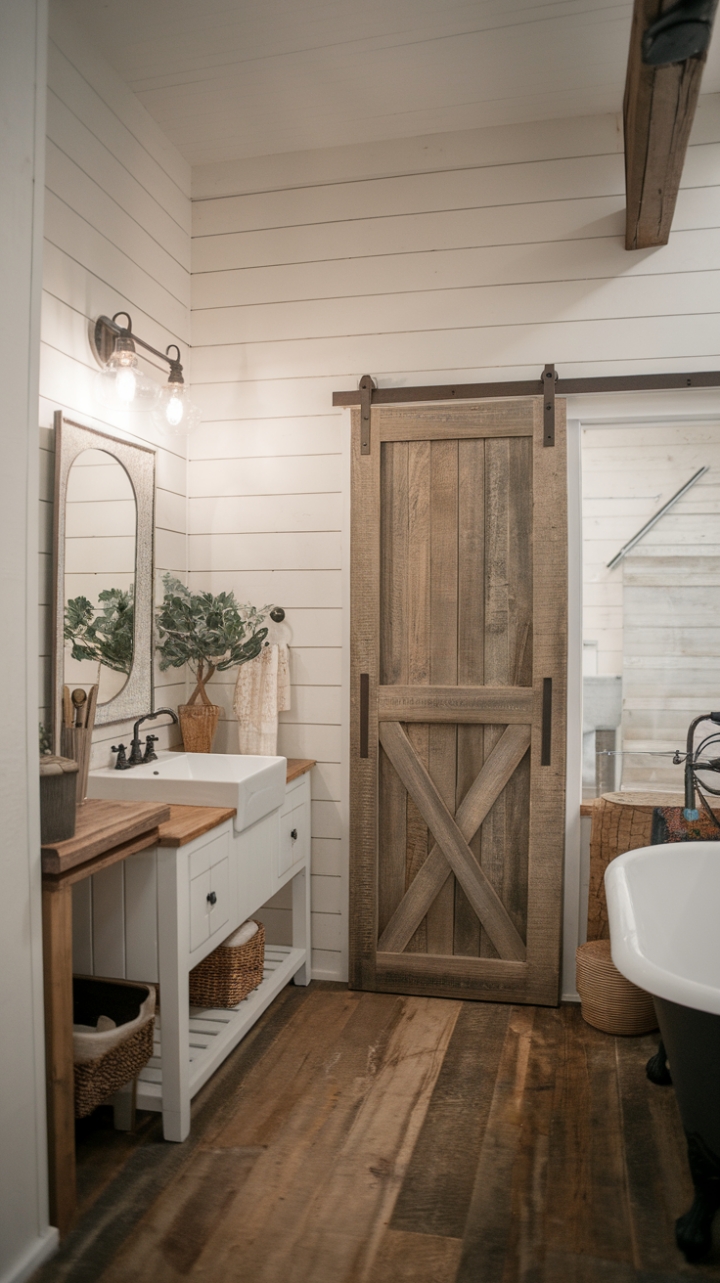 Serene Modern Farmhouse Bathroom with Rustic Charm and Contemporary Comfort
