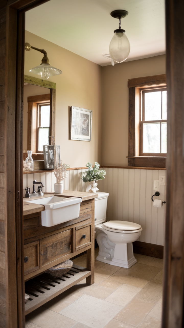 Rustic Charm: A Serene Farmhouse Half Bath