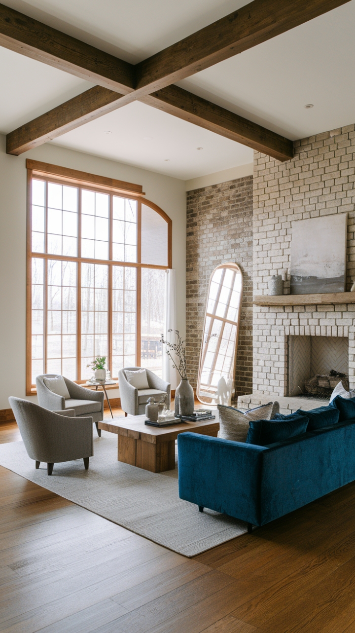 Contemporary Farmhouse Living Room with Warm Wood and Natural Textures