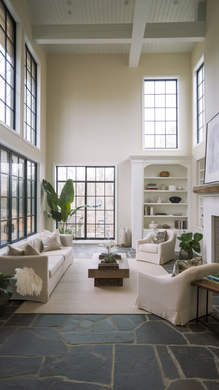 Rustic Charm Meets Modern Elegance in a Spacious Farmhouse Living Room
