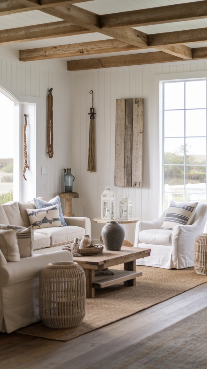 Coastal Comfort: A Rustic Living Room with Seaside Charm