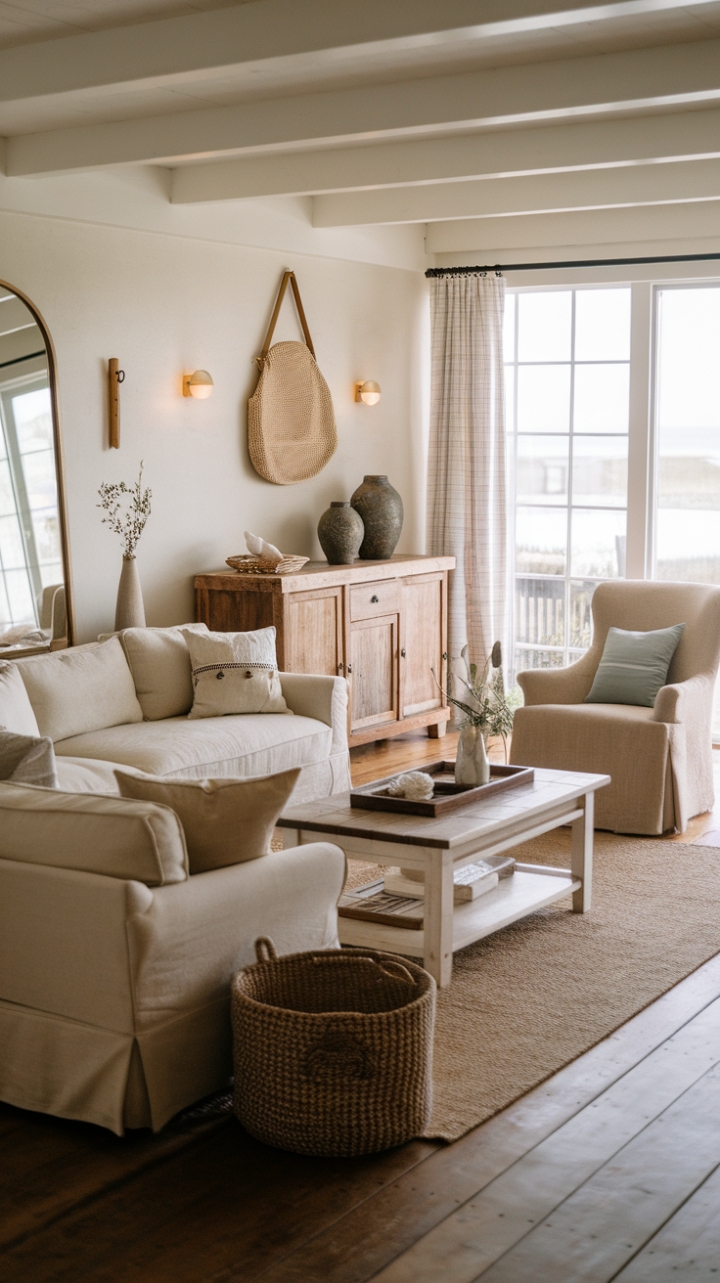 Beach House Charm: Rustic Elegance in the Living Room