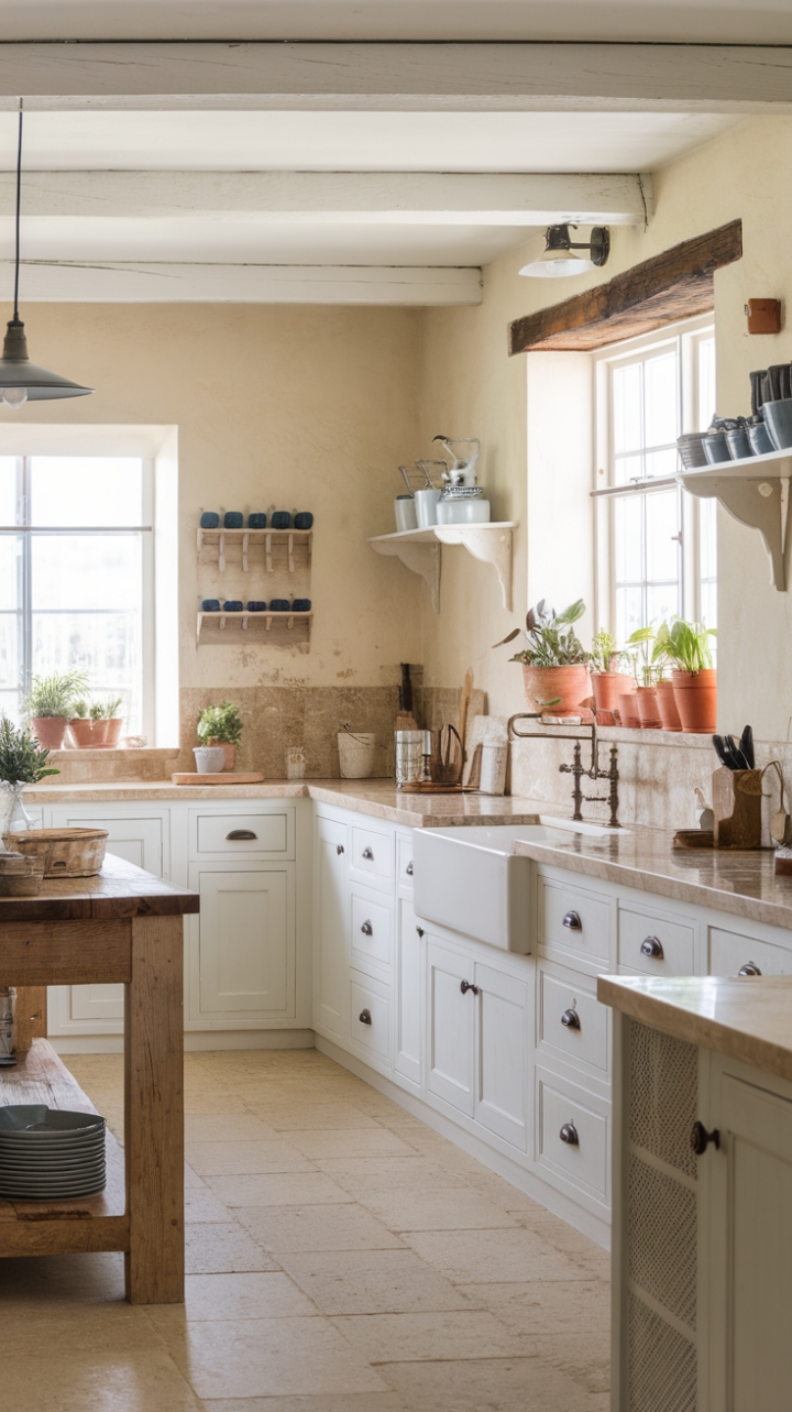 Coastal Charm: Bright and Airy Farmhouse Kitchen with Warm Wood Tones
