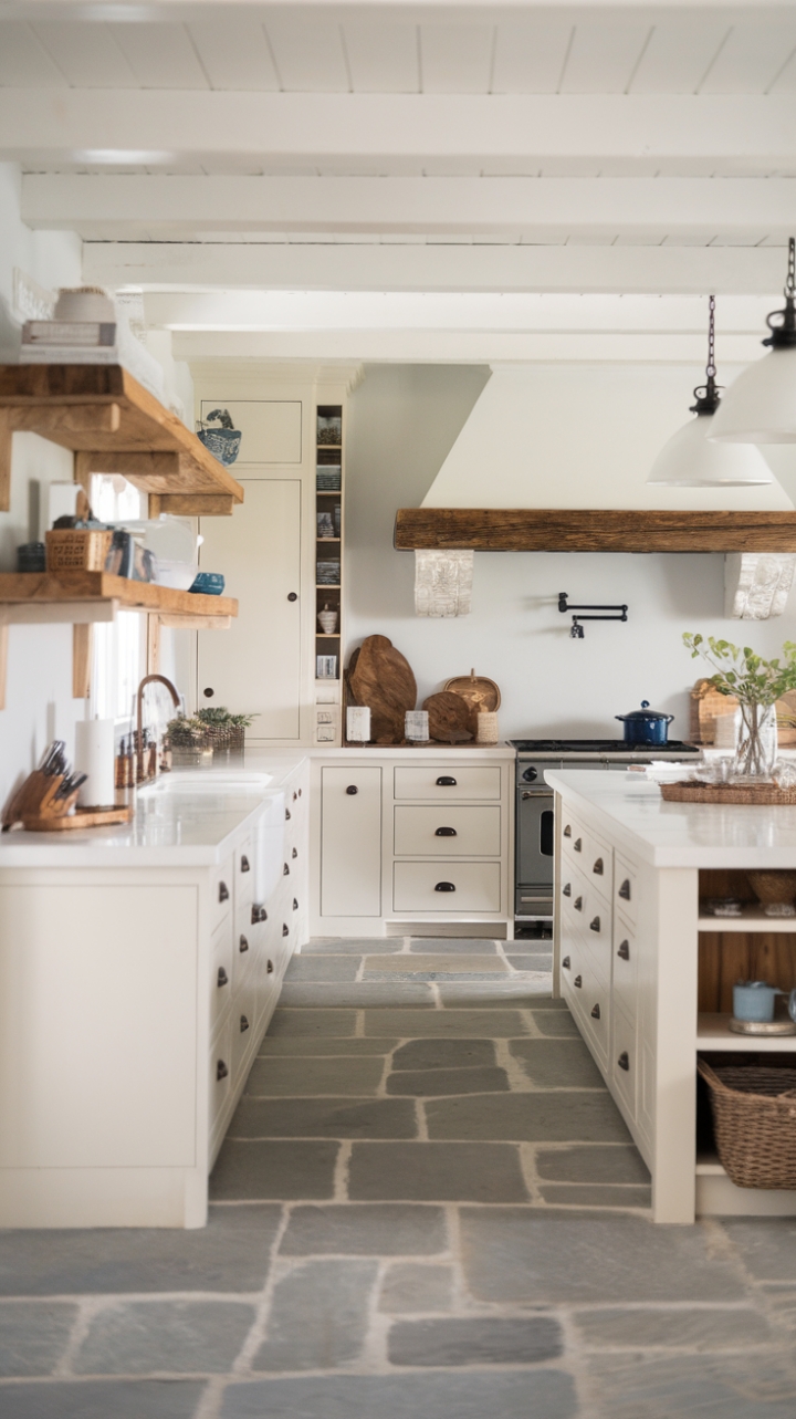 Coastal Charm: A Bright Farmhouse Kitchen with Rustic Wood Details