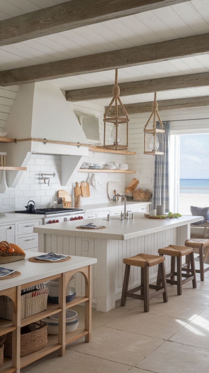 A Serene Kitchen Blending Modern Farmhouse and Coastal Style