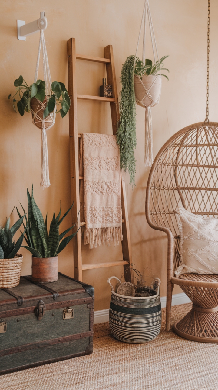 Earthy Tones and Natural Materials Define a Stylish Boho Farmhouse