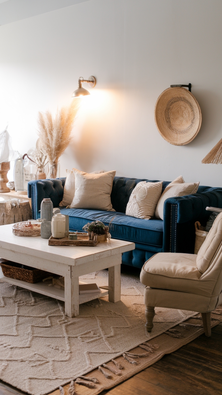 Rustic Charm Meets Bohemian Style in a Cozy Living Room
