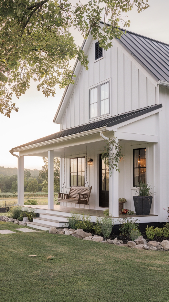 Charming Modern Farmhouse with Inviting Porch and Natural Surroundings