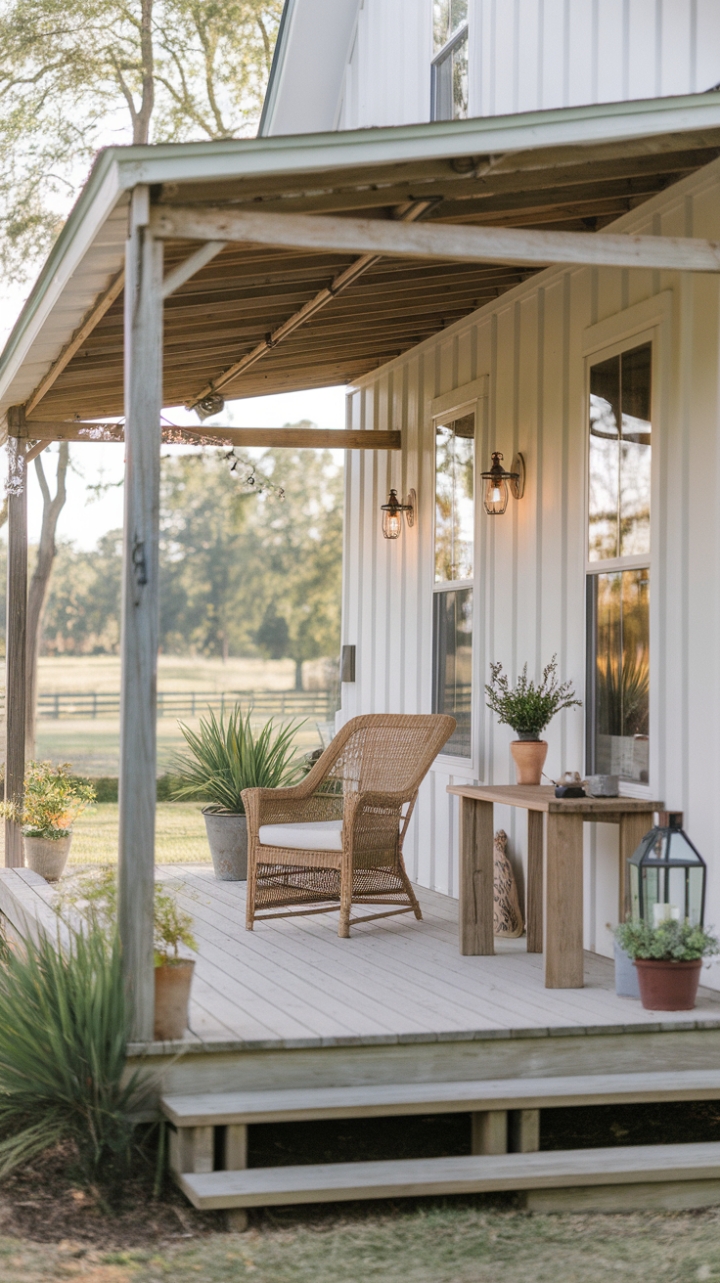 Timeless Charm: White Walls and Rustic Porch Elegance