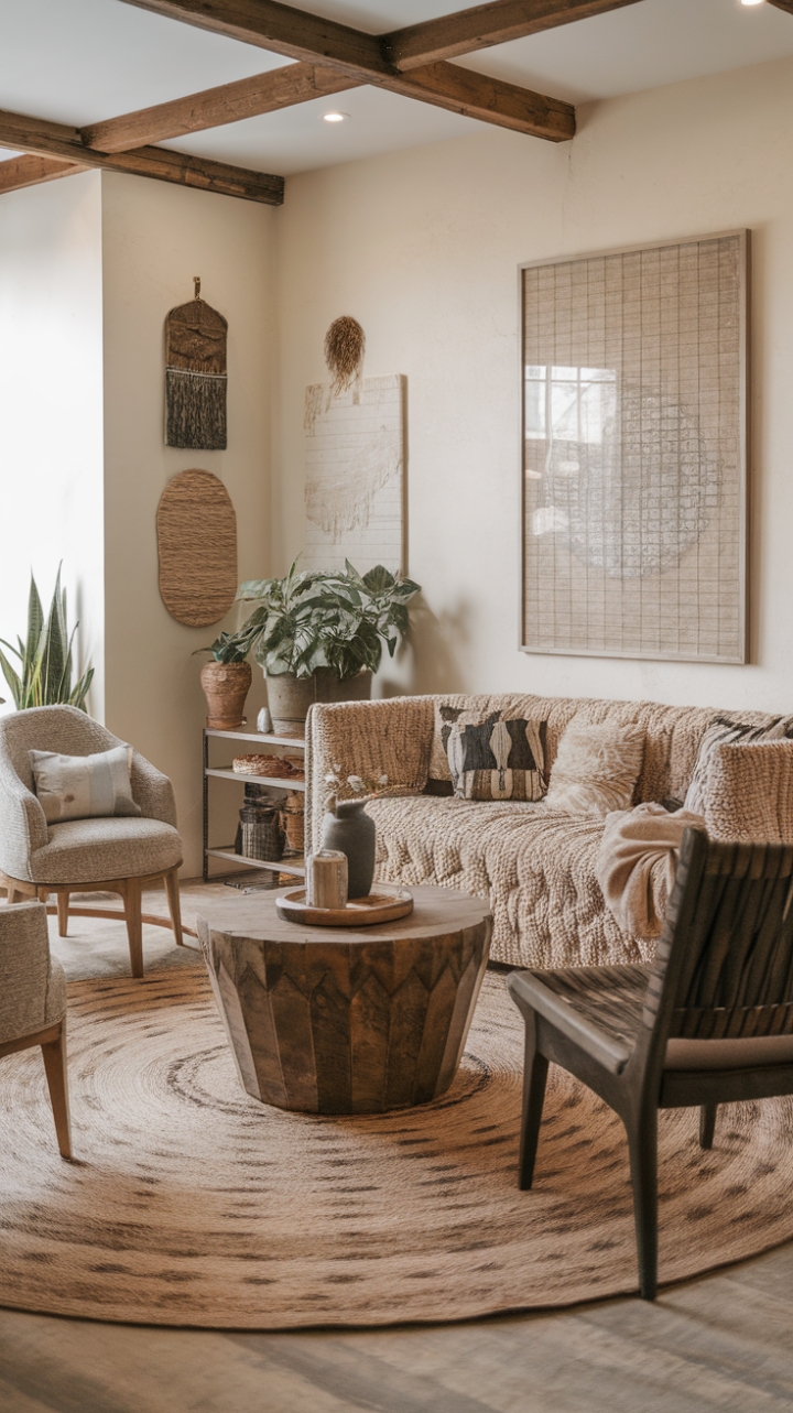 Cozy Farmhouse Meets Boho Charm in a Textured Living Room