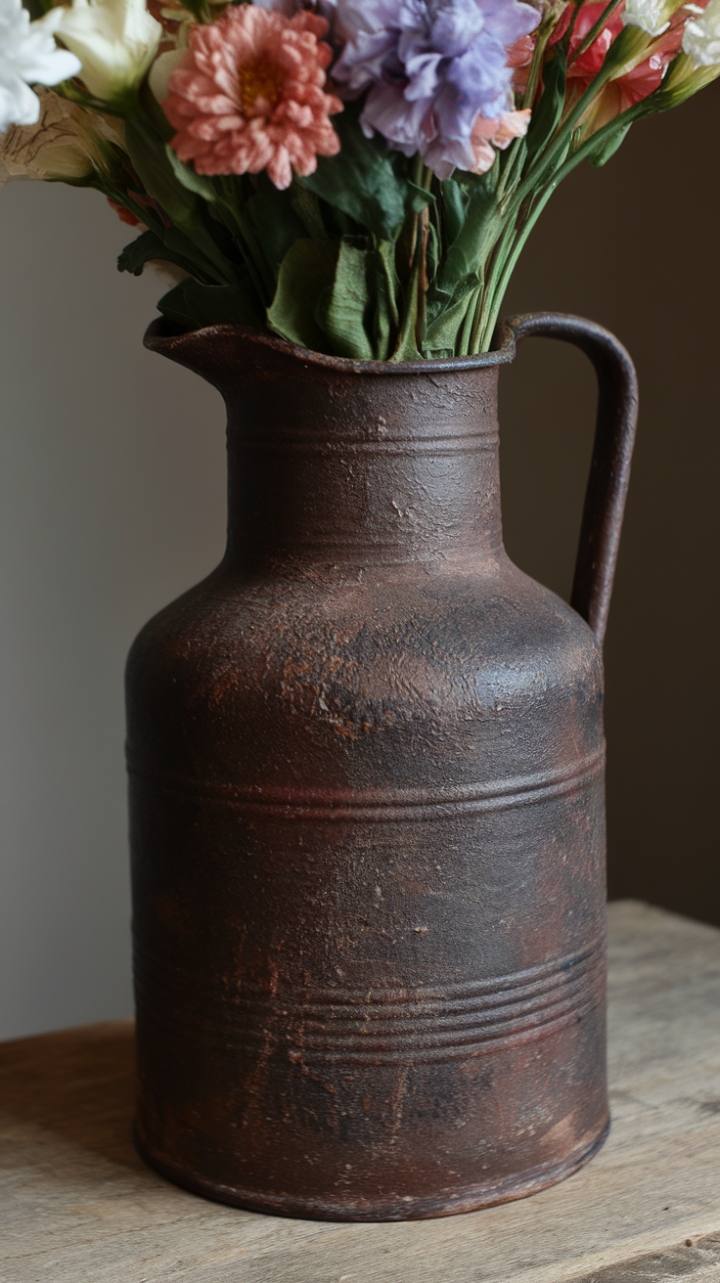 Timeless Charm: Vintage-Inspired Floral Arrangement in a Rustic Ceramic Vase