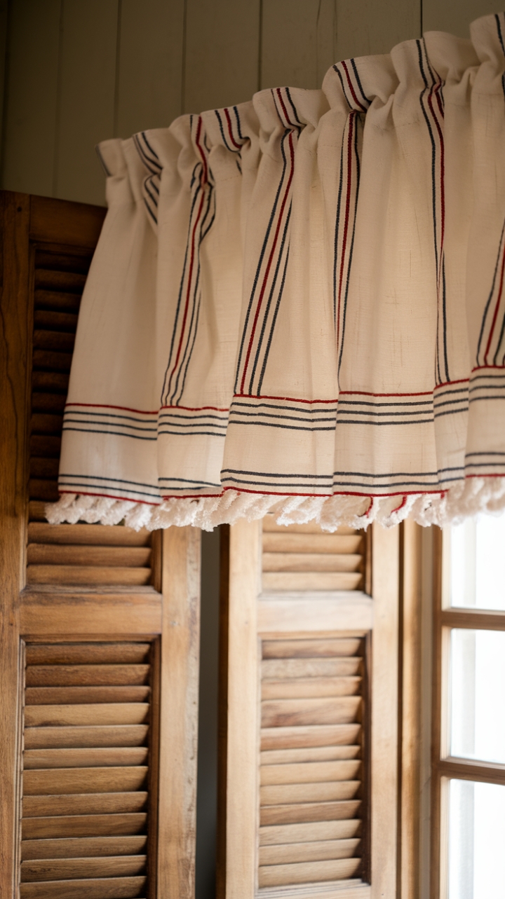 Rustic Elegance: Red and Blue Stripes Add Warmth
