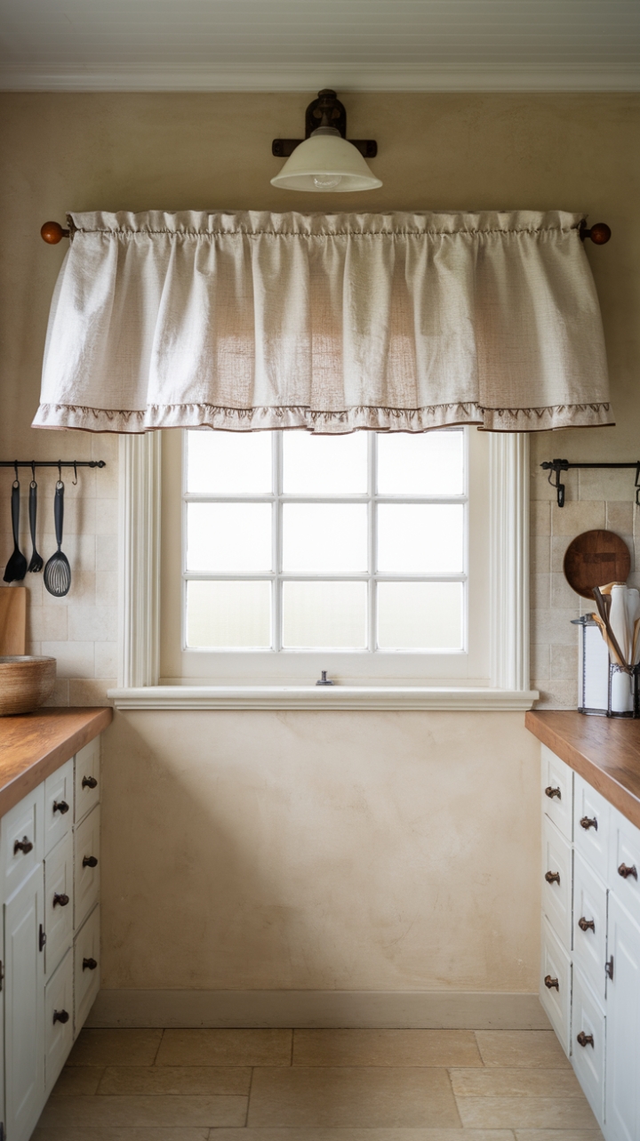 Rustic Elegance: Soft White Ruffle Complements Cozy Farmhouse Style