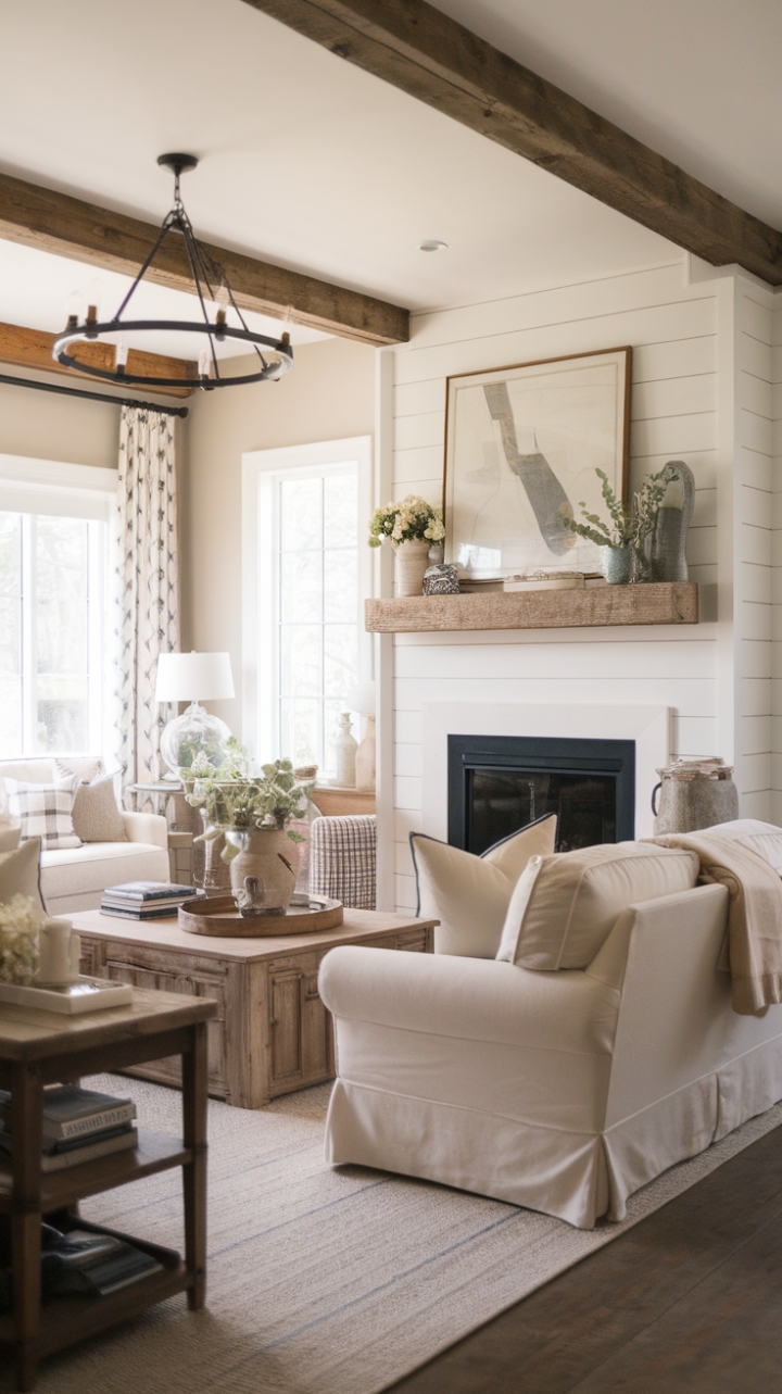 Rustic Elegance: A Serene Farmhouse Living Room