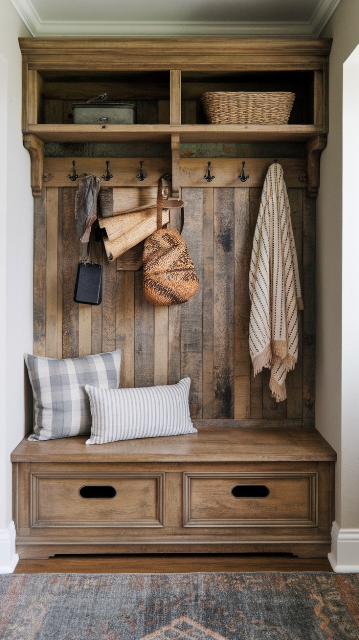 Stylish Welcome: Warm Wood Tones and Practical Design