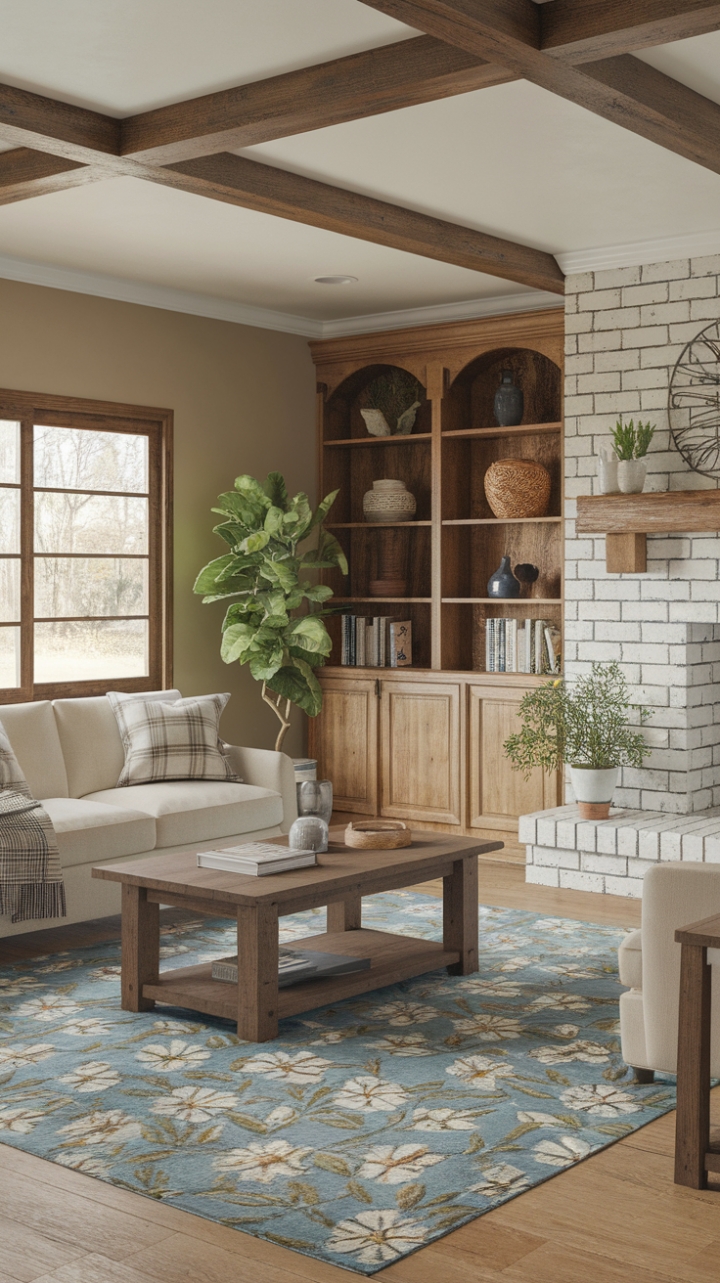 Rustic Elegance: Warmth and Pattern in a Stylish Living Space