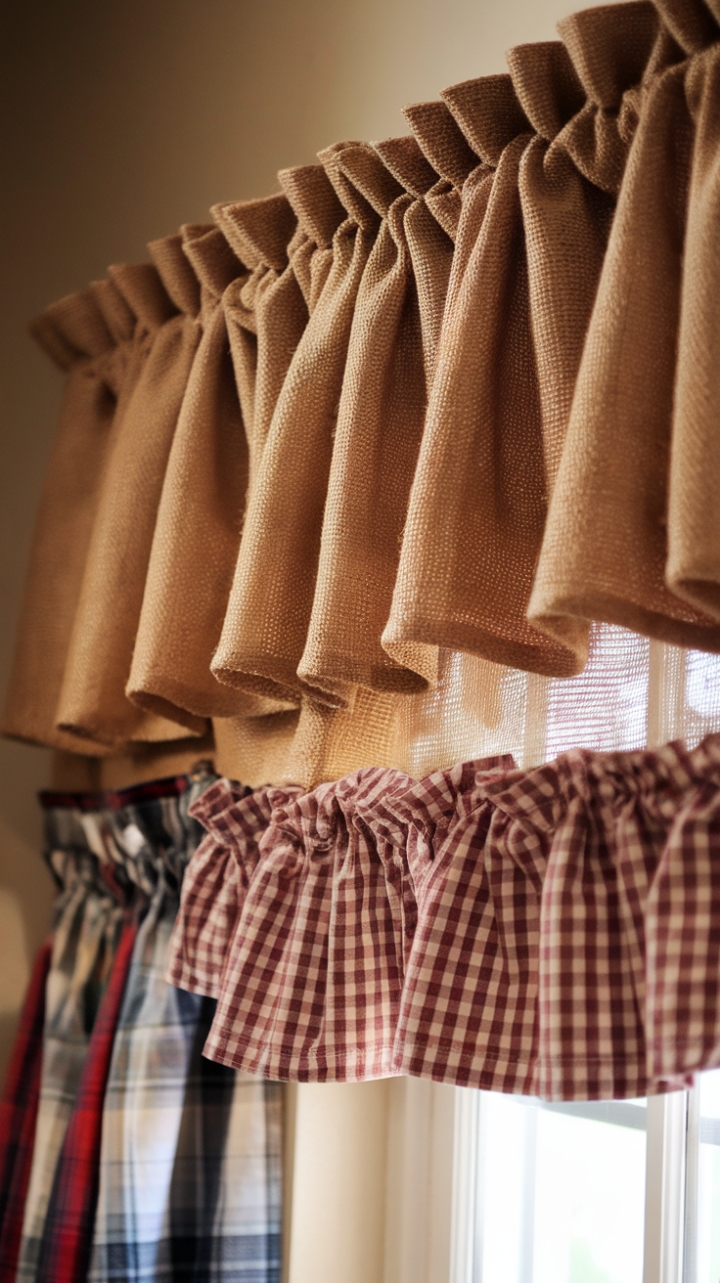 Rustic Charm: Burlap and Gingham Valance for a Cozy Farmhouse Feel