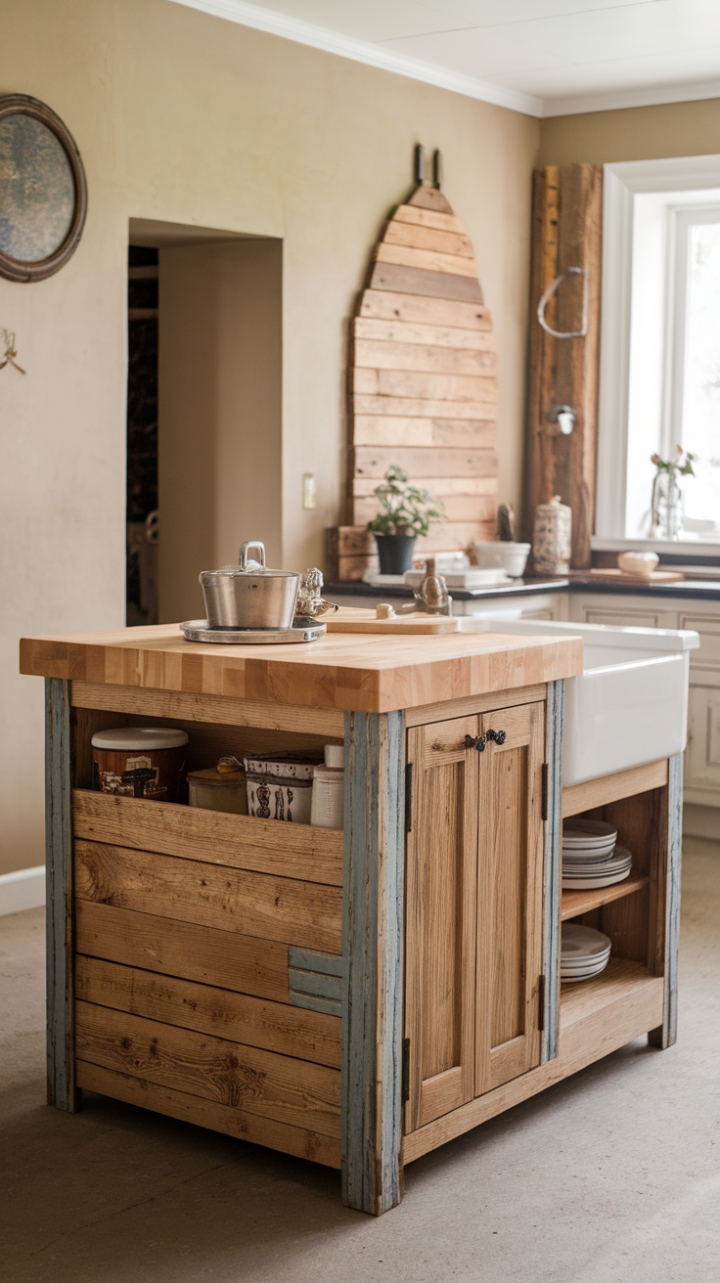 Rustic Farmhouse Kitchen Island with Shiplap and Butcher Block