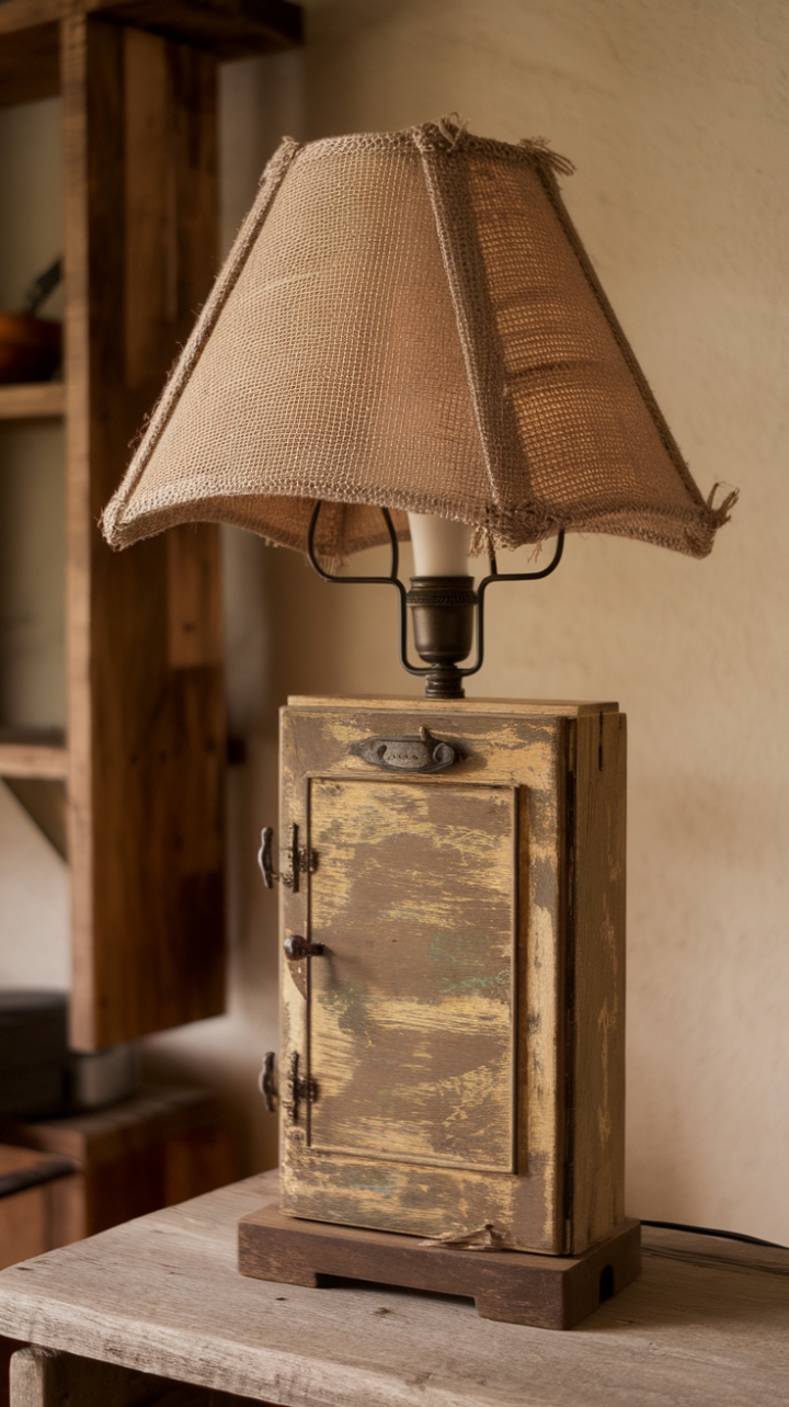 Vintage Charm: Rustic Wooden Table Lamp