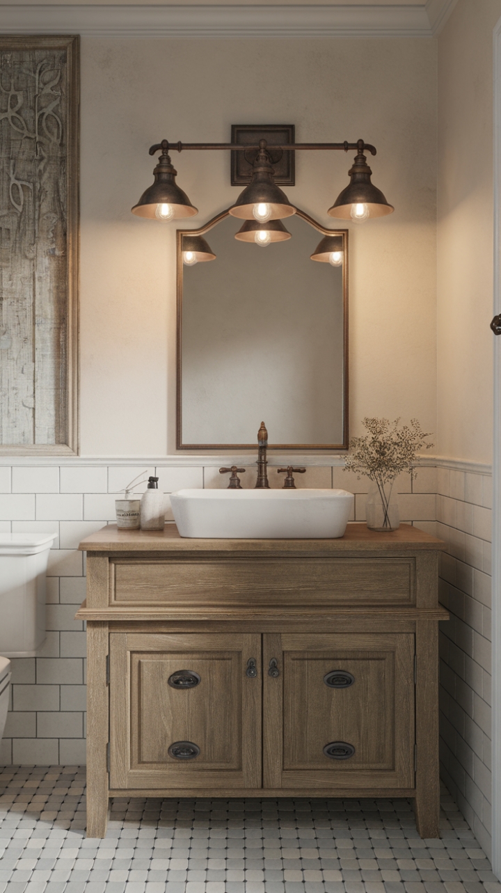Country Elegance: Bronze Vanity Light Complements Farmhouse Style