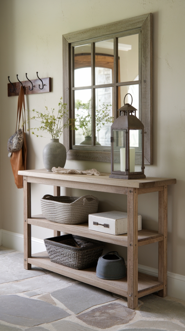 Rustic Charm: A Warm Welcome with a Distressed Wood Console