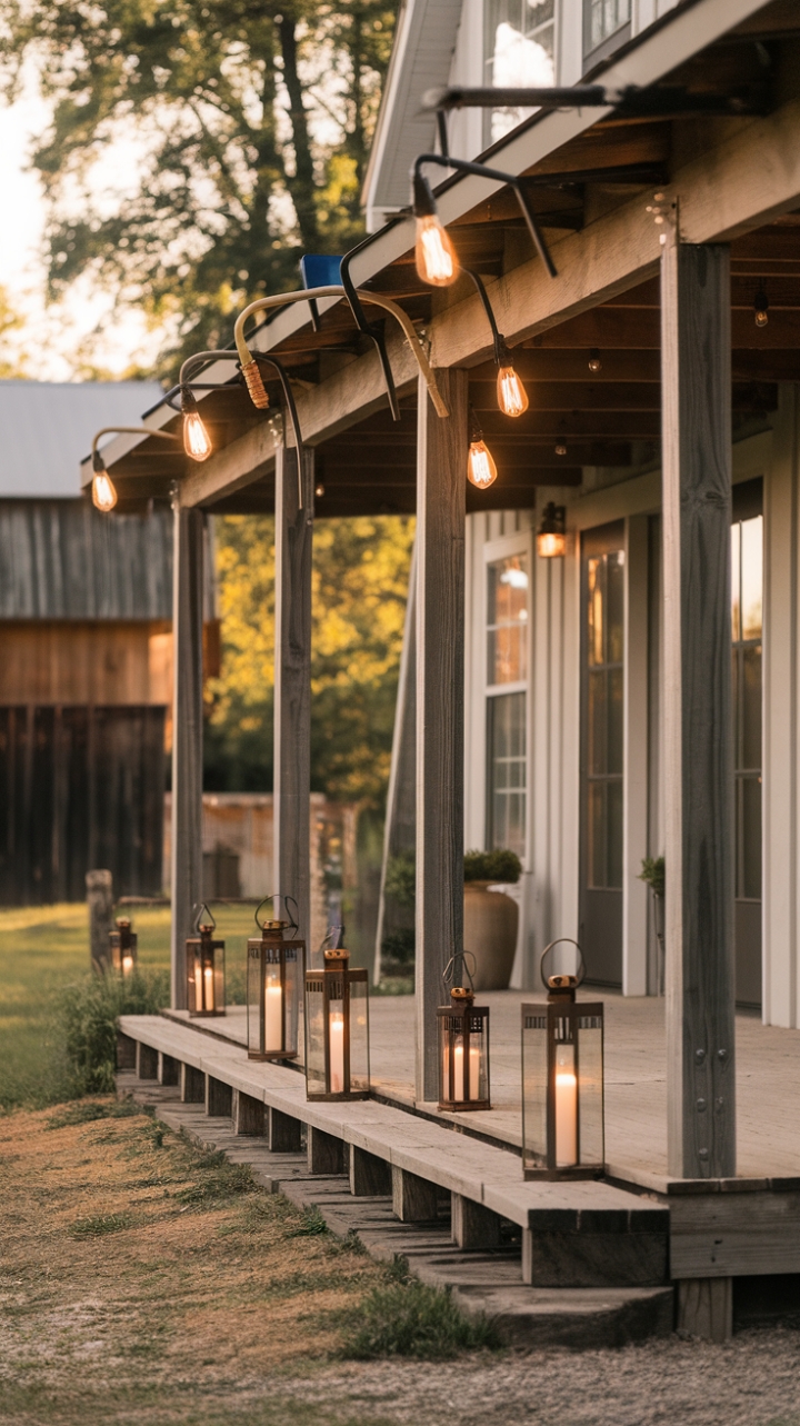 Farmhouse Evening Glow: Warm Outdoor Lighting Ambiance