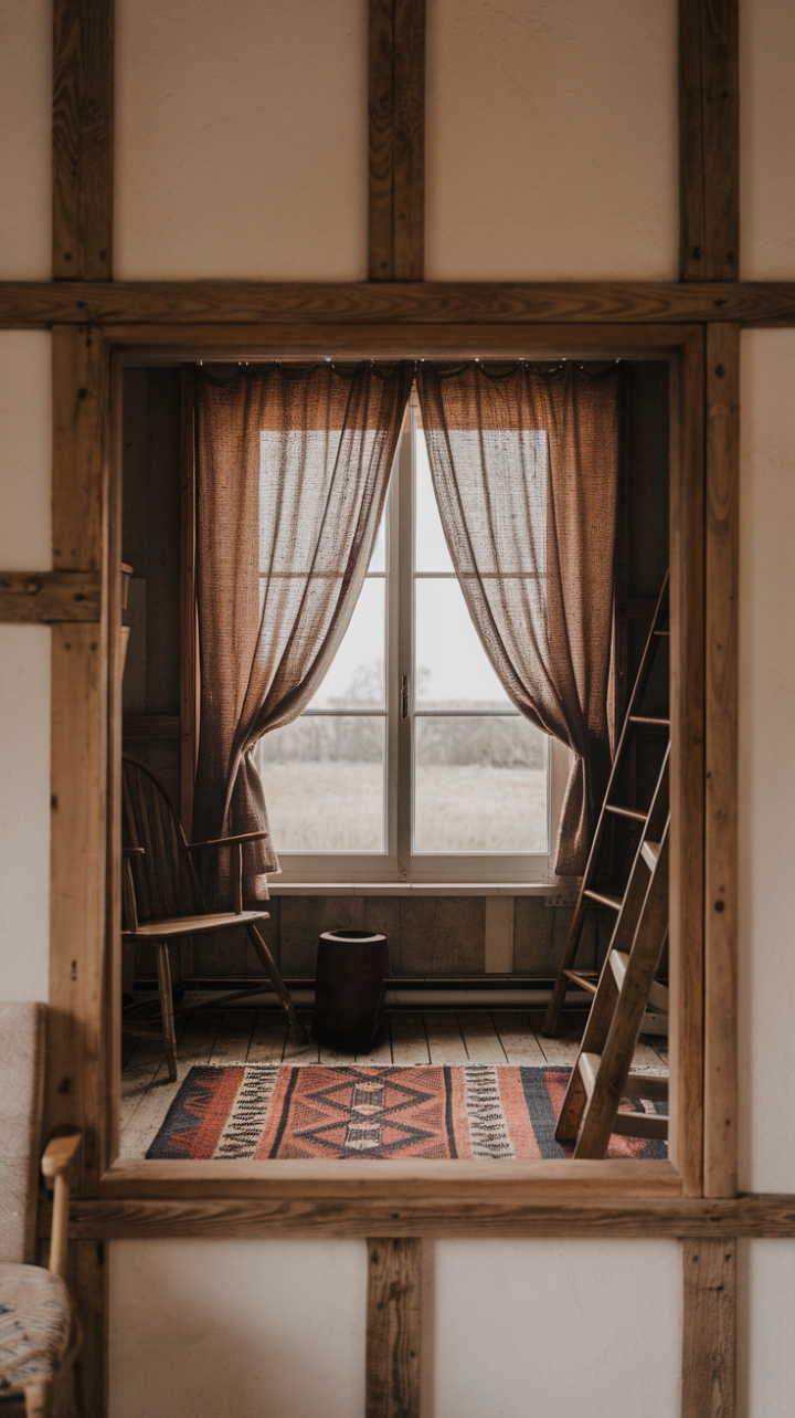Farmhouse Charm: Rustic Window with Burlap Touches