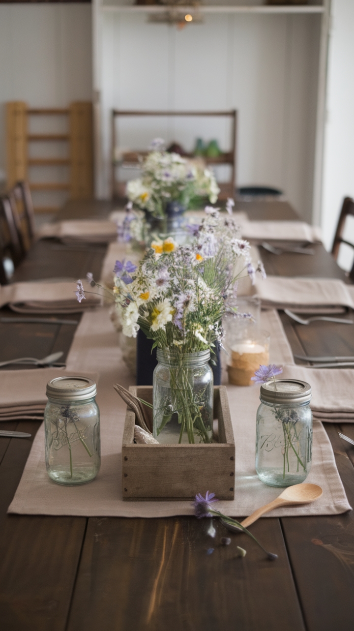 Nature-Inspired Dining: Wildflowers and Rustic Accents