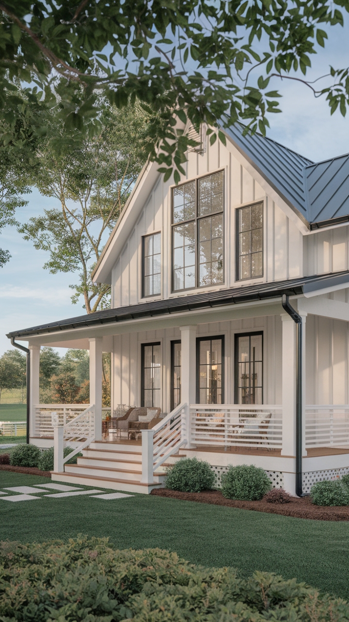 Charming Modern Farmhouse with Sleek White and Black Accents