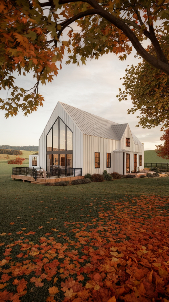 Charming Modern Farmhouse Amid Autumn's Glow
