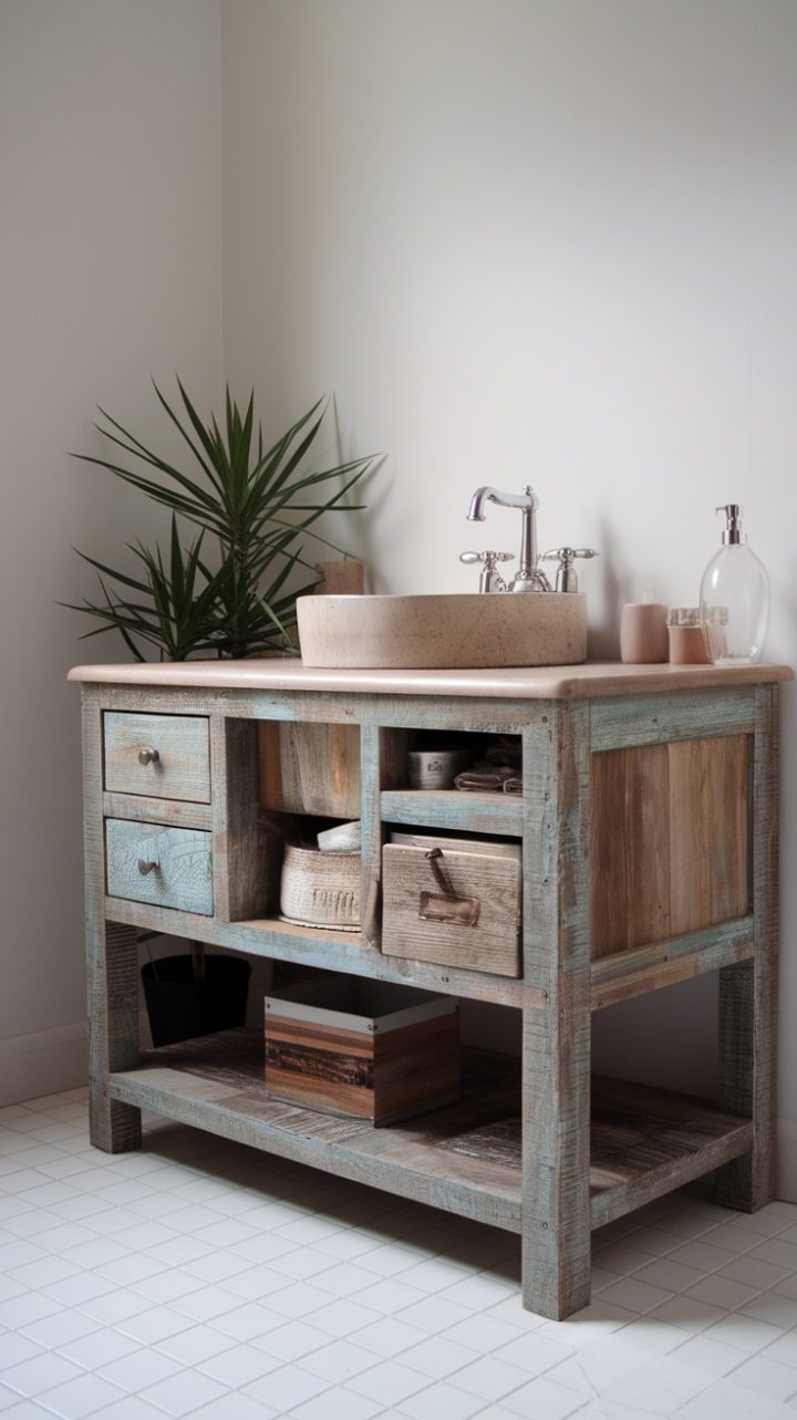 Vintage-Inspired Reclaimed Wood Vanity Adds Warmth and Practicality
