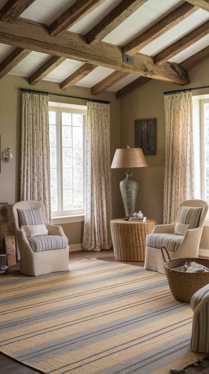 Rustic Charm Enhanced by Striped Braided Rug