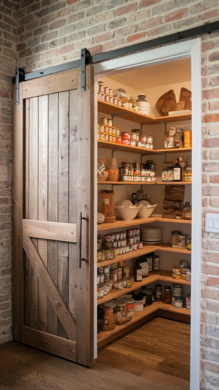 Charming Farmhouse Pantry with Vintage Sliding Door