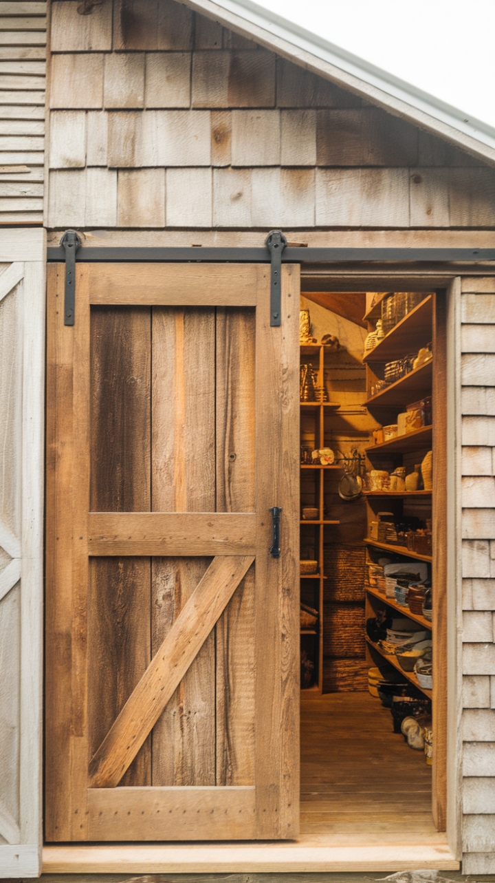 Rustic Elegance: Wooden Pantry Door with Vintage Charm
