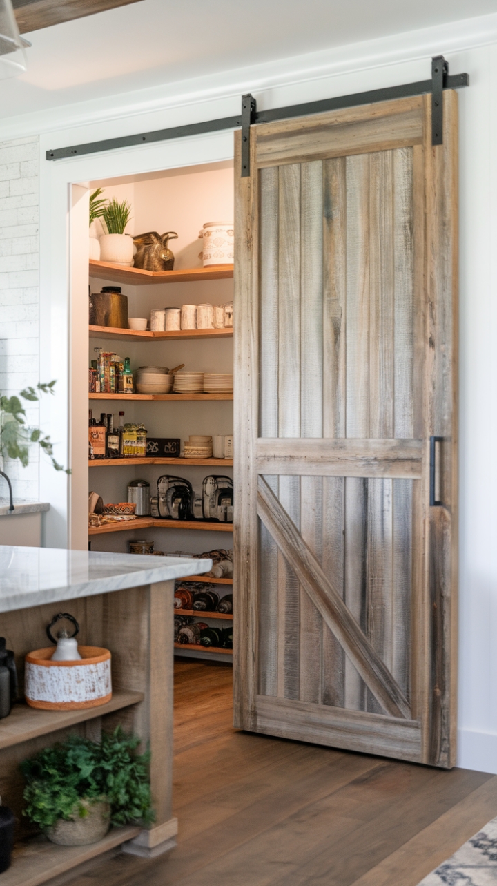 Rustic Barn Door Enhances Modern Pantry Charm