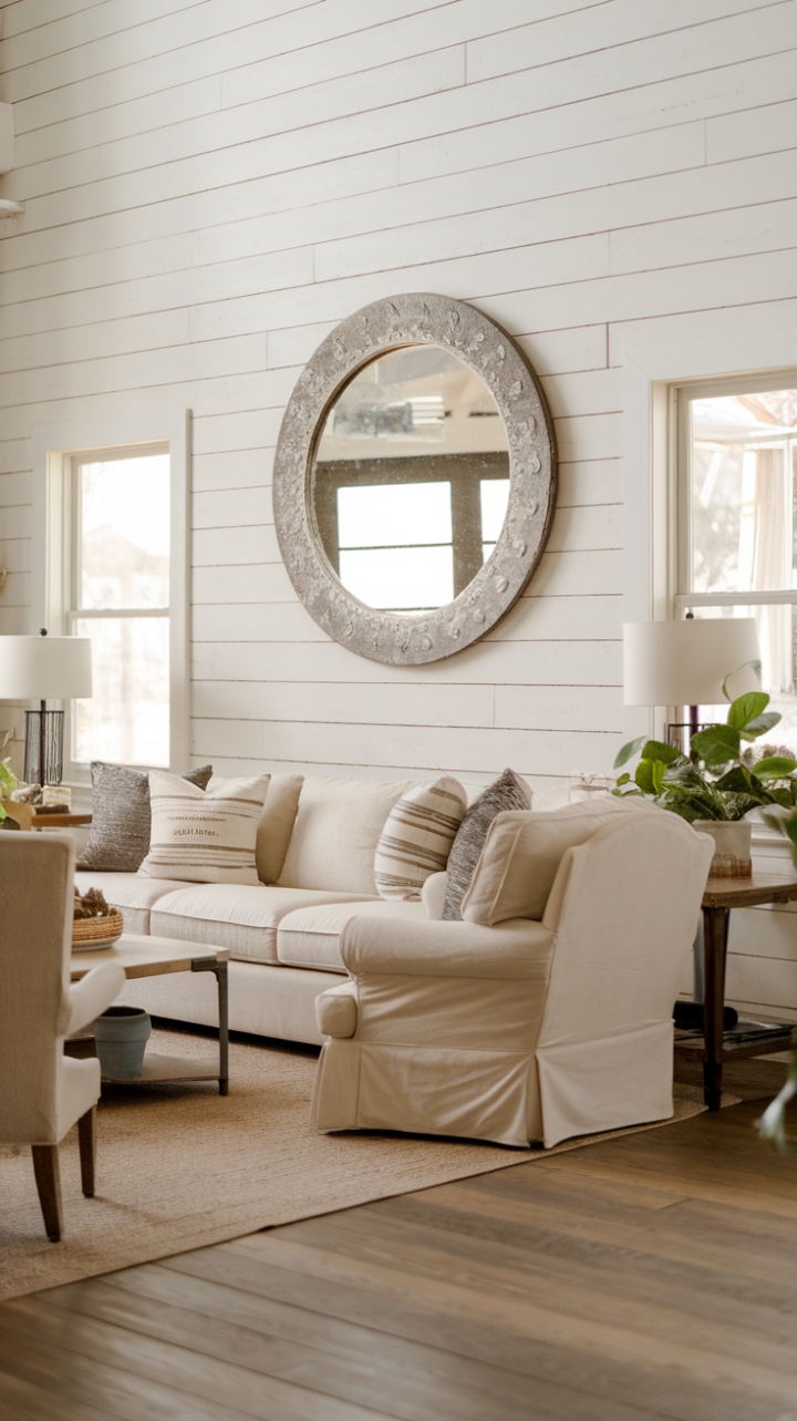 Farmhouse Charm and Brightness in the Living Room