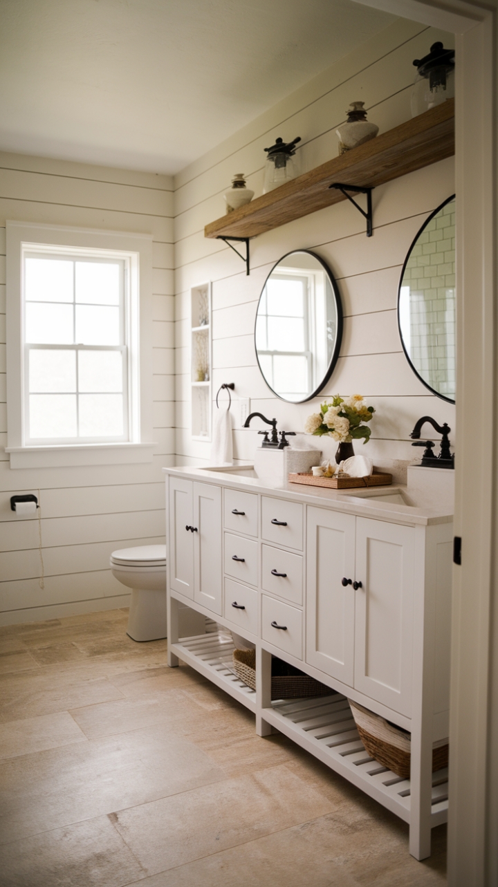 Rustic Charm Meets Function in Cozy Farmhouse Bathroom