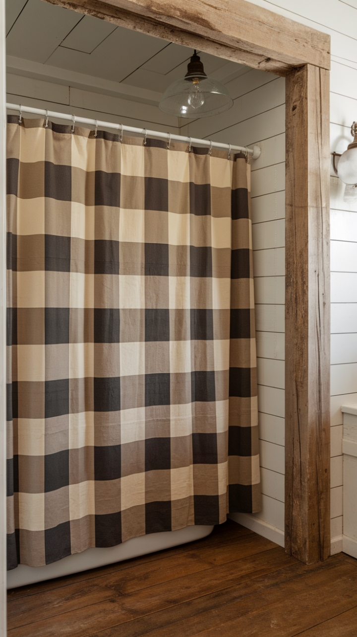 Rustic Elegance: Buffalo Check Shower Curtain for Farmhouse Charm